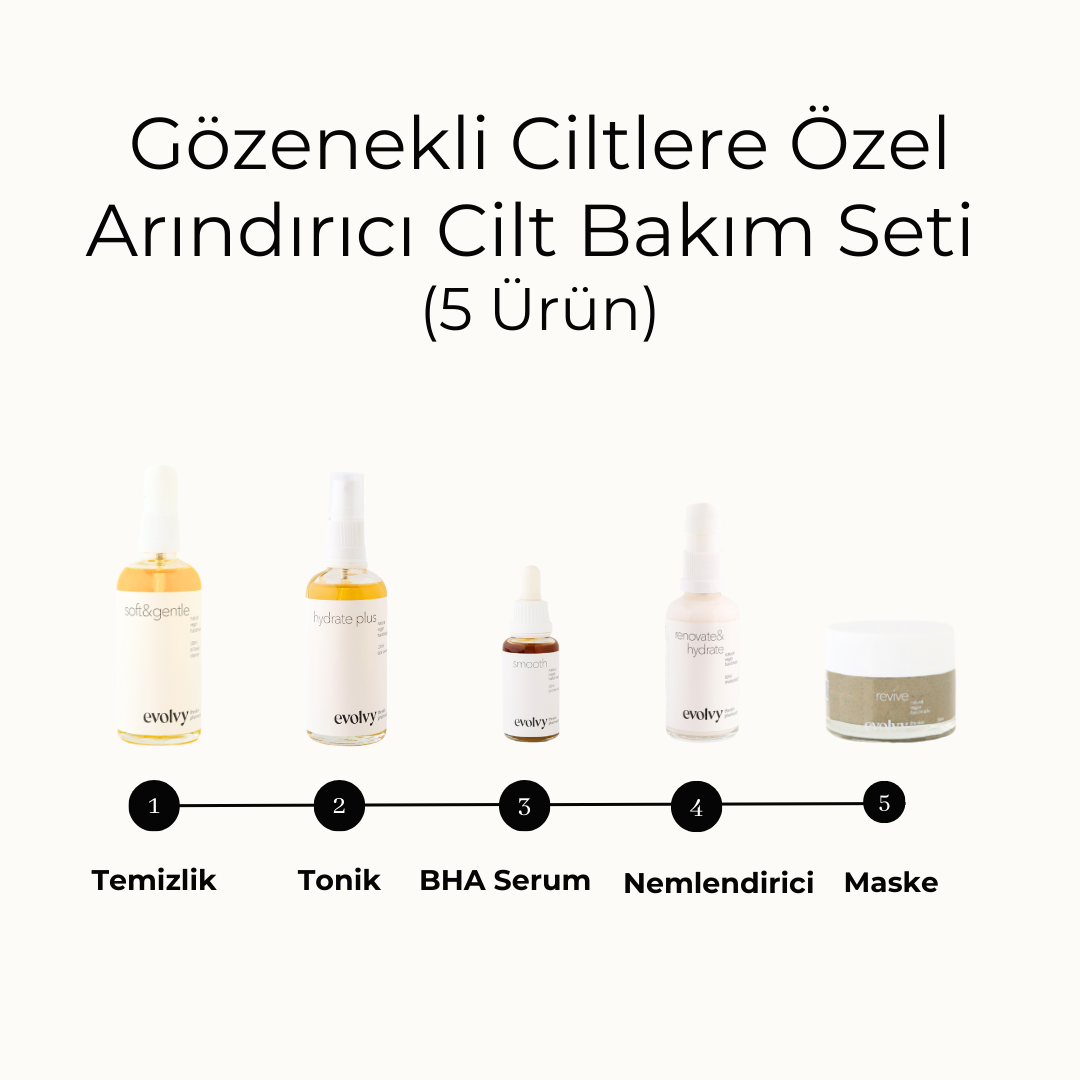 Gözenek Arındırıcı Set – 5 Ürün, Siyah Nokta, Beyaz Buton ve Pürüzlü Doku Karşıtı Cilt Bakım Seti- 5 Ürün, Roza Dostu, Doğal, Vegan