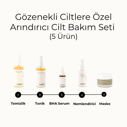Gözenek Arındırıcı Set – 5 Ürün, Siyah Nokta, Beyaz Buton ve Pürüzlü Doku Karşıtı Cilt Bakım Seti- 5 Ürün, Roza Dostu, Doğal, Vegan