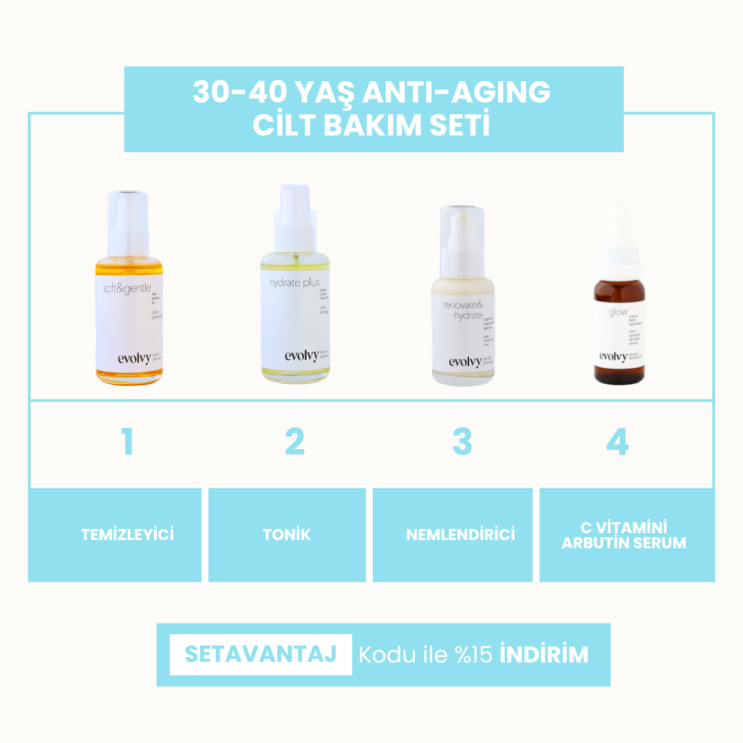 30-40 Yaş Komple Anti Aging Set, 4 Ürün, Rozalı Cilt Dostu, Retinol, Hyaluronik Asit, Niasinamid, Botanik Özler,Doğal, Vegan