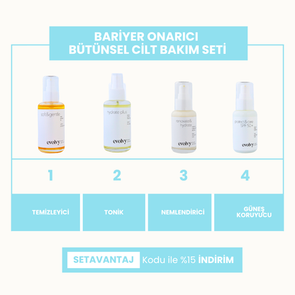 Bariyer Onarıcı Bütünsel Cilt Bakım Seti, 4'lü Protokol, Roza Dostu, Doğal & Temiz İçerik