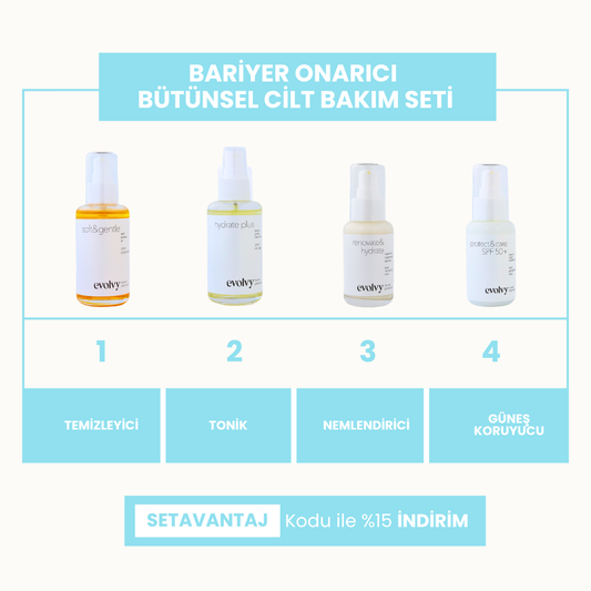 Bariyer Onarıcı Bütünsel Cilt Bakım Seti, 4'lü Protokol, Roza Dostu, Doğal & Temiz İçerik