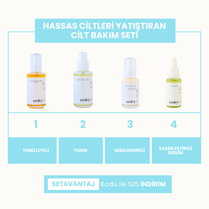 Hassas Ciltleri Yatıştıran Onarıcı Cilt Bakım Seti, 4 Ürün, Doğal, Vegan