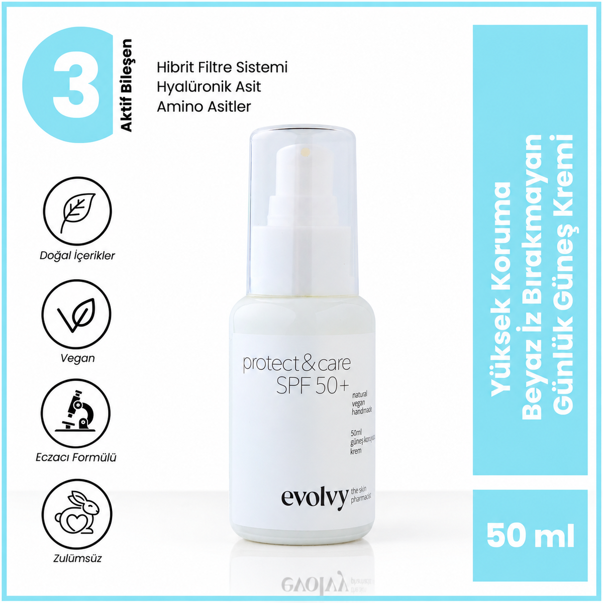 Protect & Care SPF 50+: Leke Karşıtı & Nemlendirici Güneş Koruyucu, Roza Dostu, Doğal & Temiz İçerik
