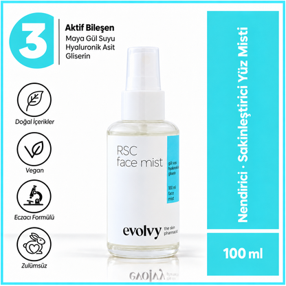 RSC Face Mist: Hyaluronik Asitli Yatıştırıcı Gül Suyu Spreyi, Roza Dostu, Doğal & Temiz İçerik