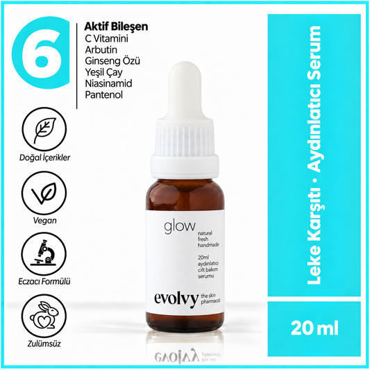 Glow Serum: Hassas Ciltler İçin Leke Karşıtı & Aydınlatıcı C Vitamini, Arbutin, %100 Doğal & Temiz İçerik, Roza Dostu